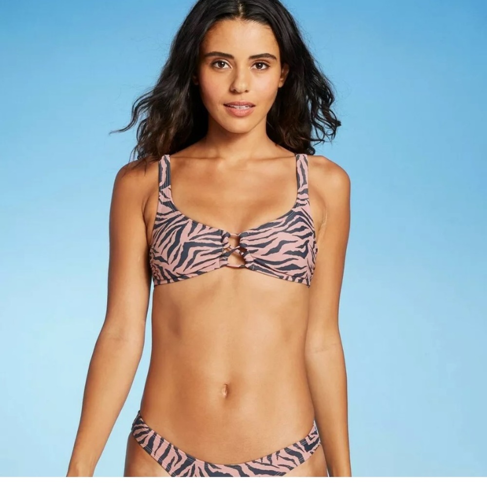 Juniors lace-up Bralette Bikini Top Animal Print New